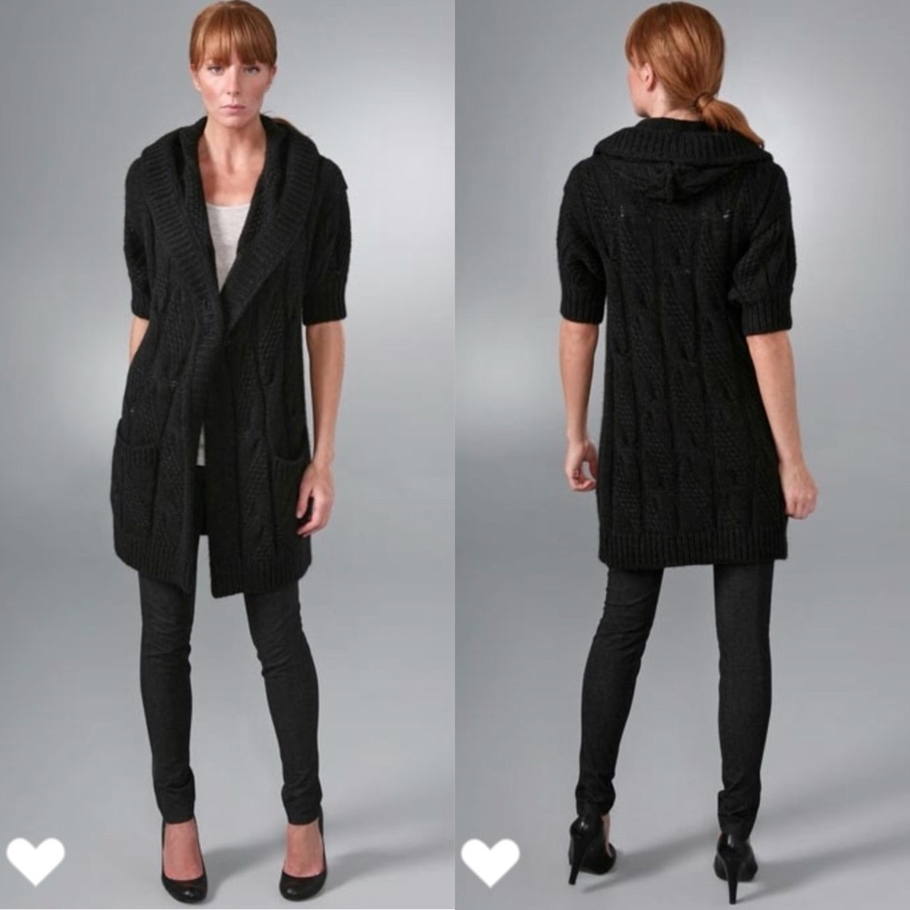 VINCE Stella Alpaca Wool Blend Cable Hooded Chunky Long Cardigan Medium